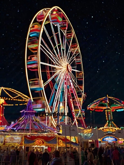 A Ferris wheel at night with lights