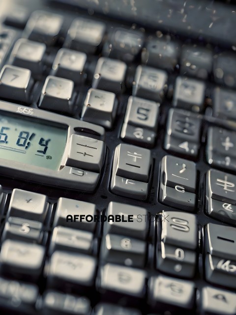 A close up of a calculator with the time 5:14 displayed