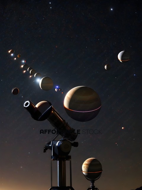 A telescope is pointed at a group of planets