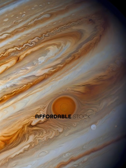 A close up of a gas giant planet with a brownish yellow color