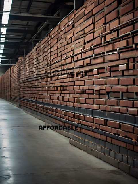 A long hallway with brick walls