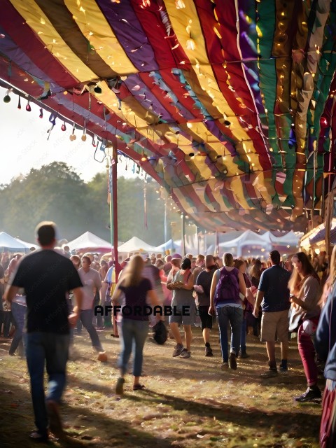 Crowd of people walking through a festival