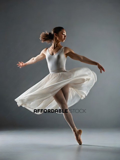 A ballerina in a white tutu and leggings dances