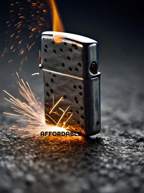 A lighter with a flame on the side