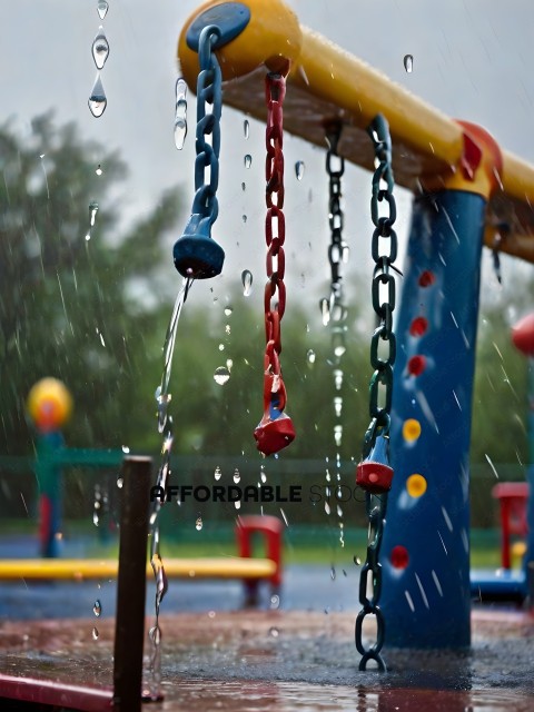 A playground with a water fountain