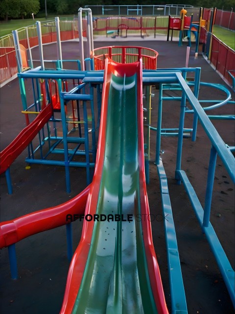 A Green and Red Slide in a Playground
