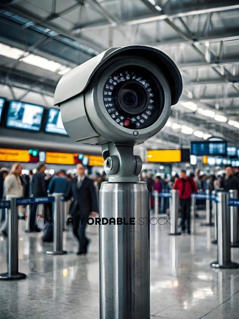 A security camera in a busy airport