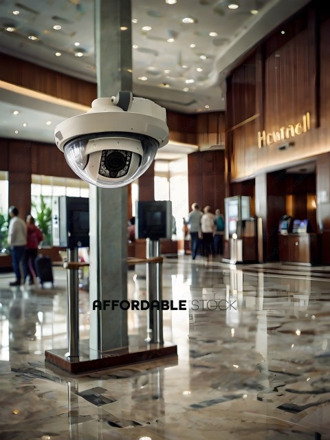 A security camera in a lobby