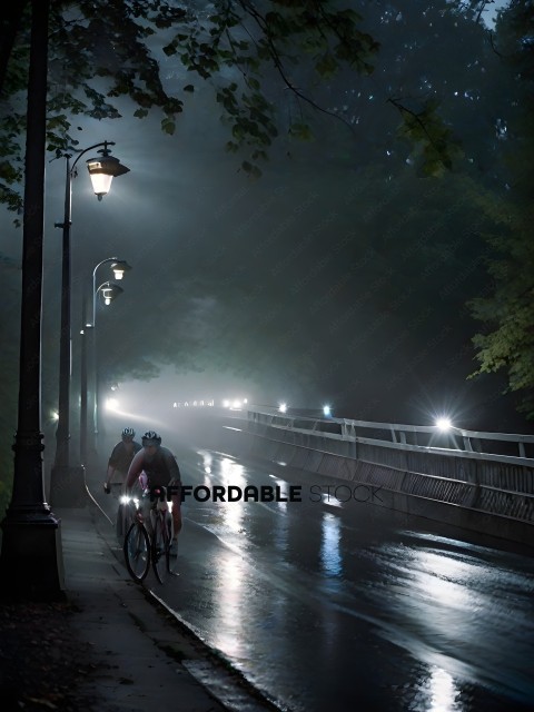 Two People Riding Bikes in the Rain