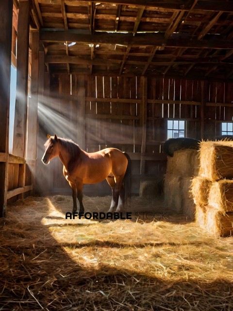 A brown horse standing in a barn