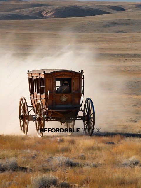 A horse and buggy travels through a field