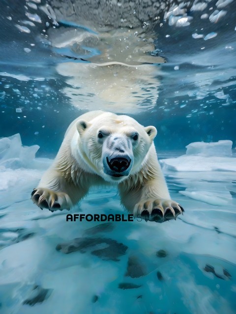 A polar bear swims underwater
