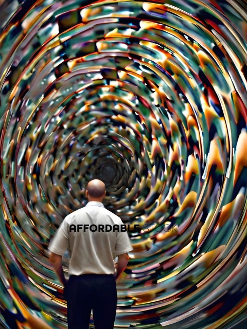 A man standing in front of a colorful tunnel