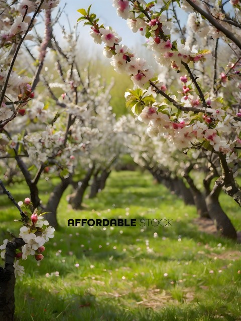 Blossoming Orchard with White Flowers