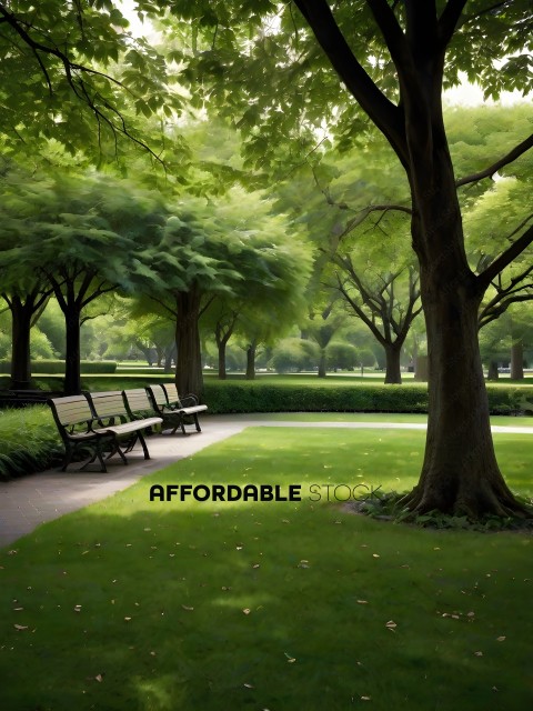 A park with a bench and trees