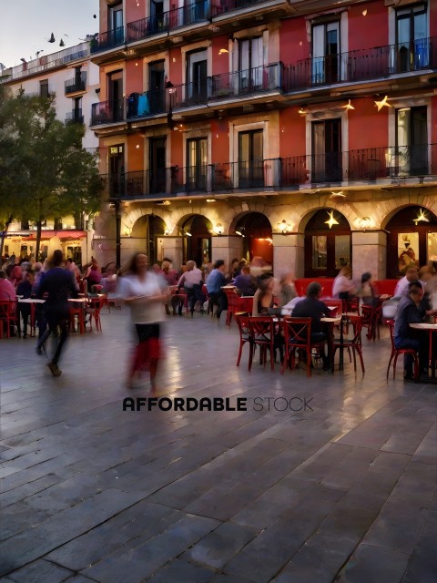 People dining outside of a building