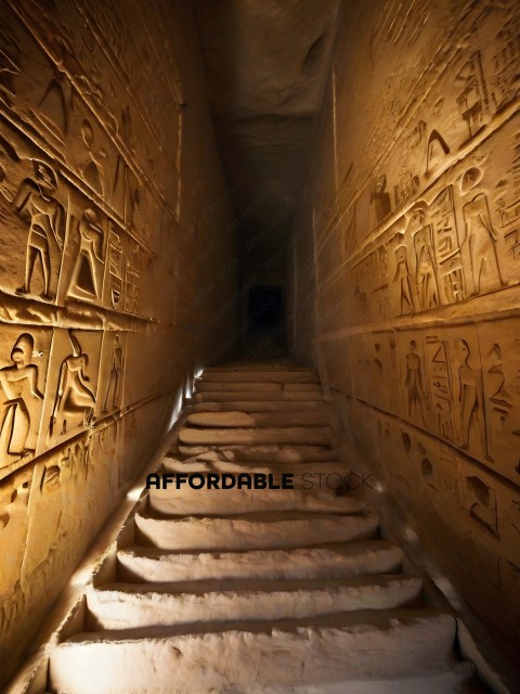 Ancient Egyptian Staircase with Hieroglyphics