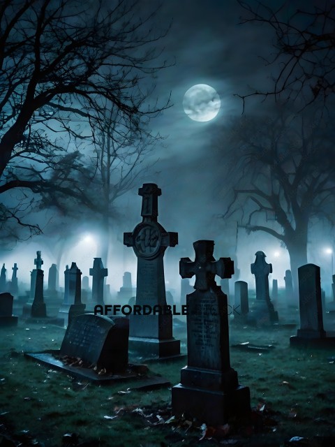 A moonlit night at a graveyard
