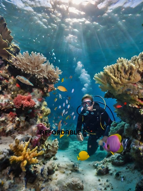 Diver in a colorful underwater world