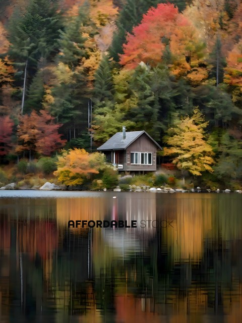 Reflection of a house on a lake