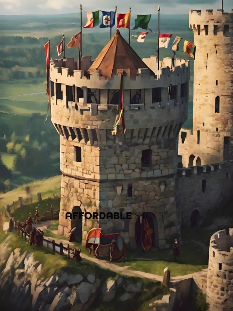 A castle with a flag on top