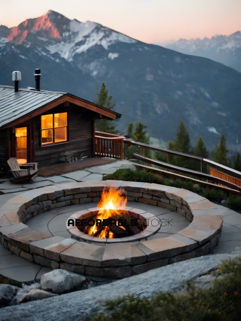 A cozy cabin with a fire pit in the backyard