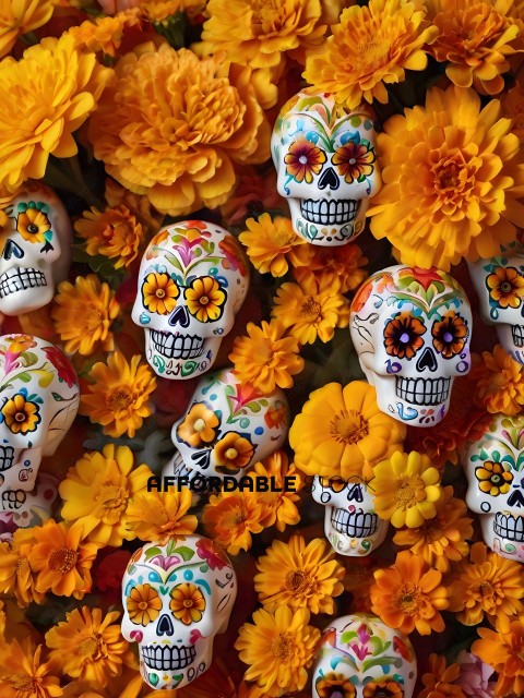 Skulls with flowers painted on them