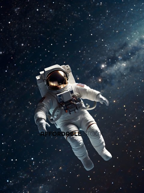 Astronaut in Space Suit Floating in the Darkness of Space