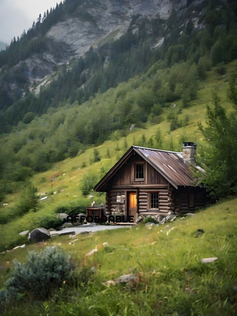 A log cabin in the mountains