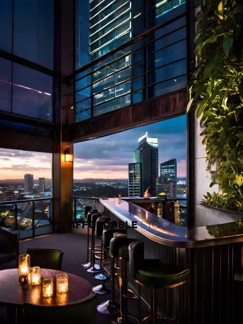 A bar with a view of the city