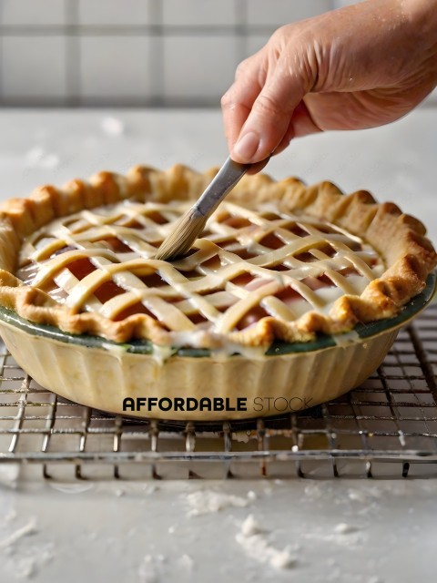 A person is cutting a pie with a knife