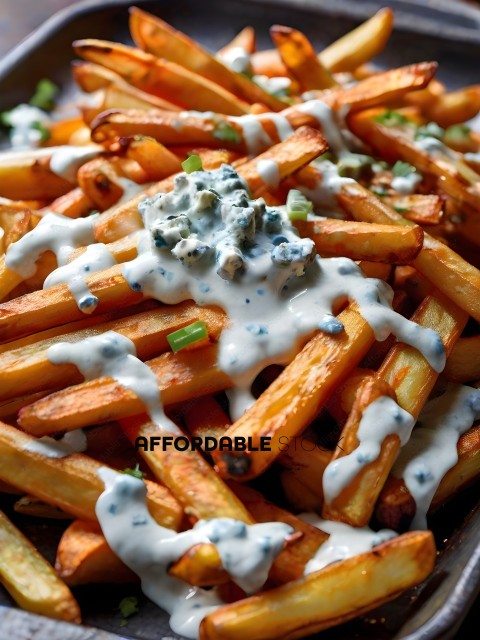 Fries with blue cheese and white sauce