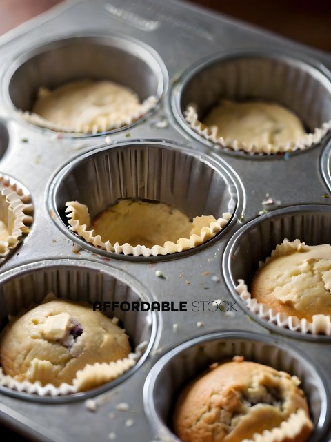 Muffins in a tin with a spoon in one of them