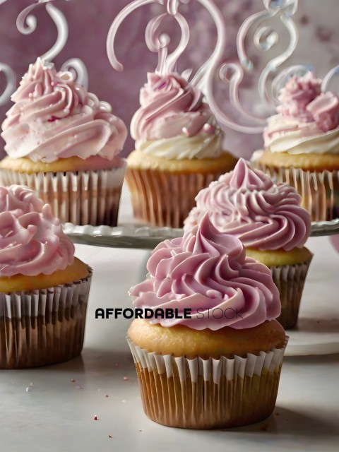 Cupcakes with Pink Frosting and Swirls