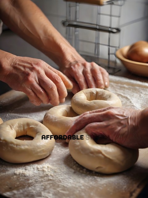 Two people making bagels