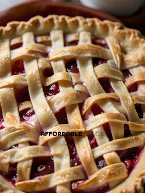 A close up of a pie with a lattice crust