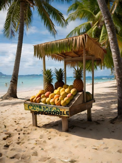 A stand on the beach selling fruit