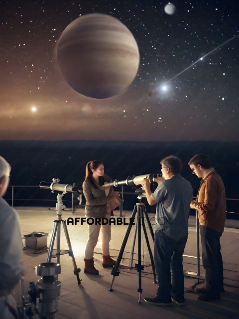 People looking at the stars with telescopes