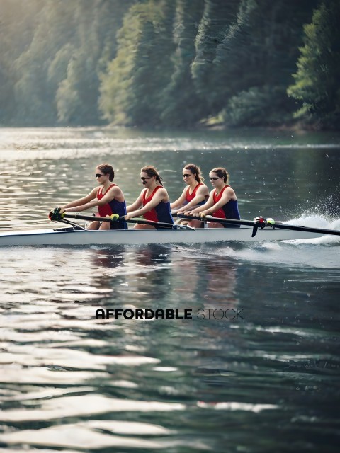 Four women rowing in a boat