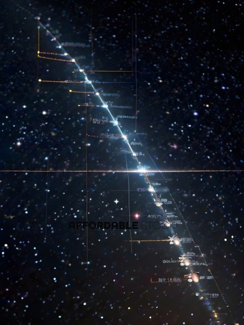A star chart with a long line of stars