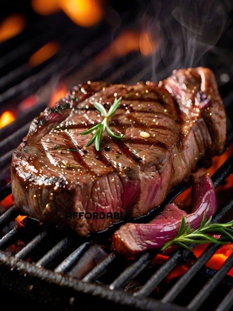 Steak with Herbs and Spices on Grill