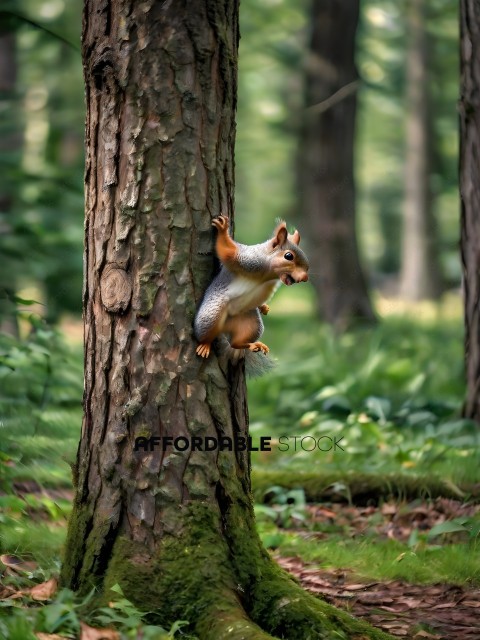 A squirrel climbing a tree