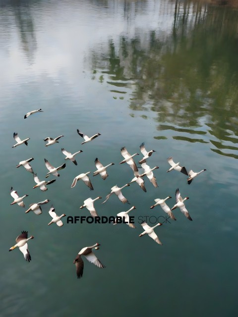 A Flock of Birds Flying Over Water