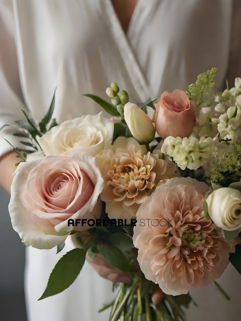 A bouquet of flowers in a white vase