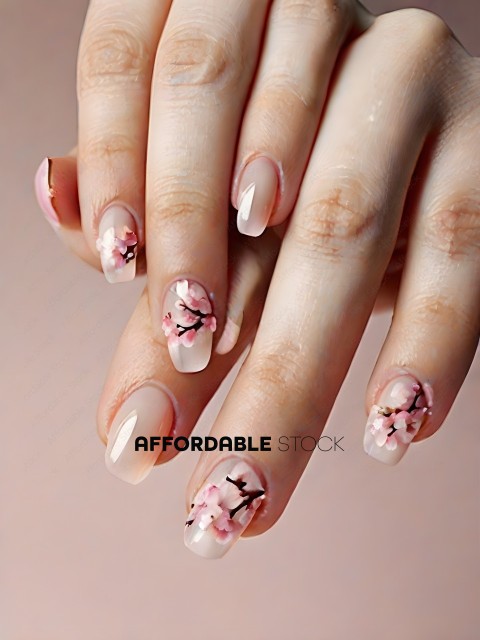 A person with painted nails and flowers on them