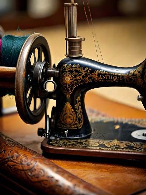 Antique Sewing Machine with Thread