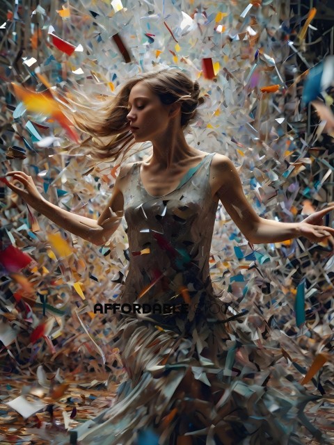 A woman in a dress made of confetti