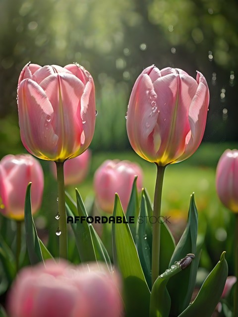 Pink Tulips with Water Droplets