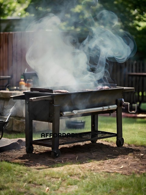 A barbecue grill with smoke coming out