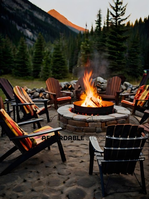 A group of chairs and a fire pit in the woods